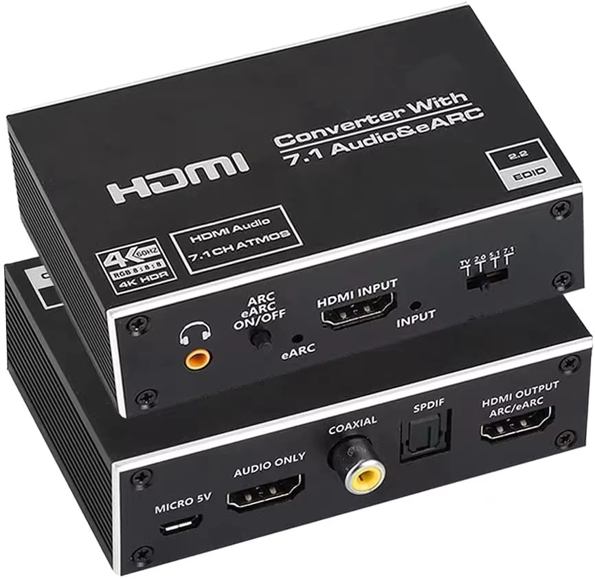 eARC HDMI Audio Extractor Converter 4K@60Hz,HDMI 2.0 to HDMI Audio Extractor Switch 18Gbps with 7.1CH Atmos/eARC/ARC/Toslink/Coaxial/ 3.5mm Audio Out HDCP 2.2 DTS HDR