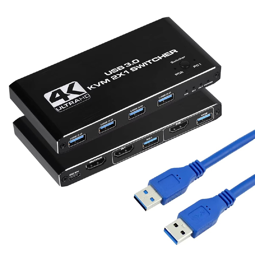 HDMI KVM Switch 4K@60HZ USB 3.0 KVM Switcher HDMI 2 in 1 Out 2 PC Sharing KVM Switch Box Keyboard Mouse Printer Switcher