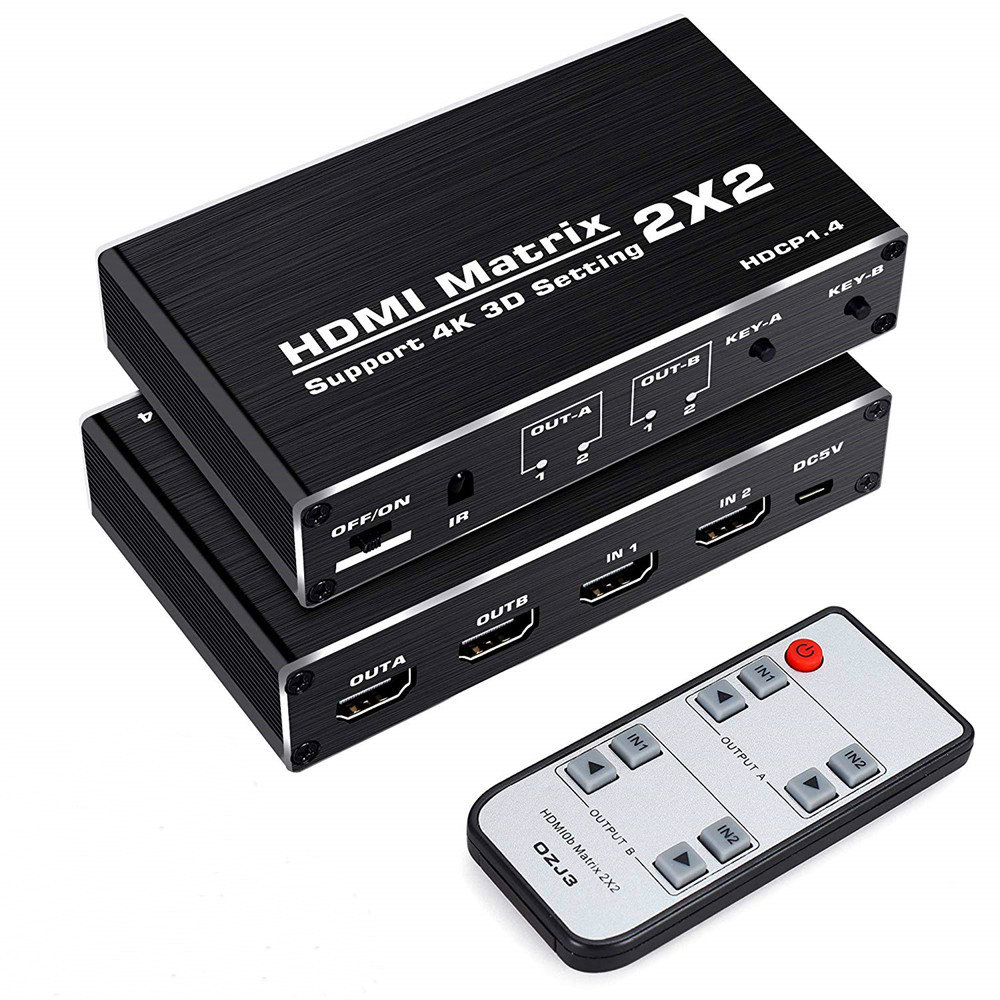 HDMI Matrix Switch 2x2, KSRplayer 4K 60Hz Video Splitter Box, 2 in 2 Out with Remote Control,HDCP 1.4